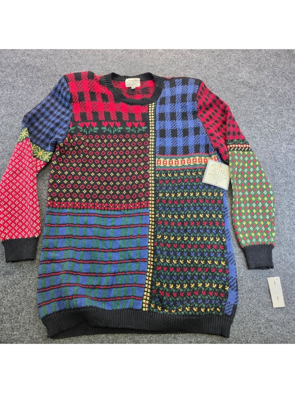 Vintage Susan Bristol Patchwork Sweater M Multicolor Oversized Lagenlook Y2K